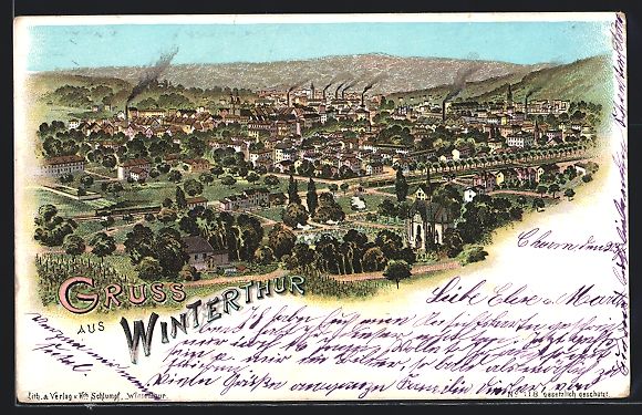 Ansichtskarten: Lithographie Winterthur, Panoramablick – Gebraucht aus Berlin von bartko-reher