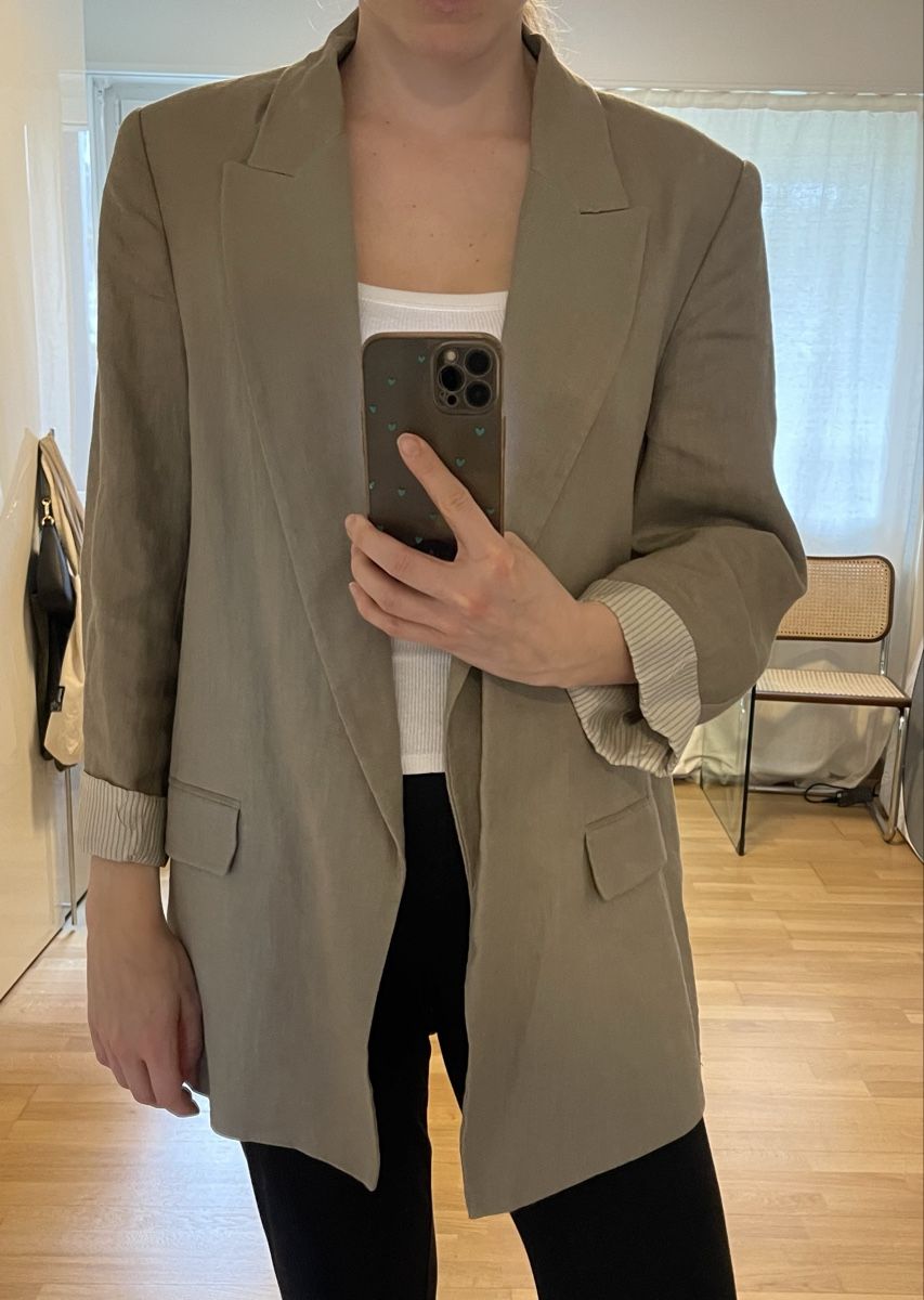 Zara Completi & Tailleur: Zara Leinen Blazer, Khaki – Usato da Adliswil venduto da fabienne1234567 1