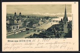 Litho Zürich, Aussicht auf See und Alpe
