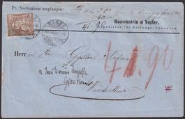 Nr.35, seltene 60Rp. Inland-Einzelfrankatur mit Attest, LP