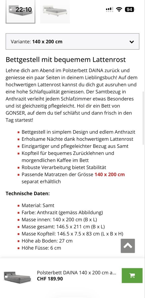 Letti: GONSER Bett, DAINA 140x200 cm – Usato da Möhlin venduto da sac_m9xt 5