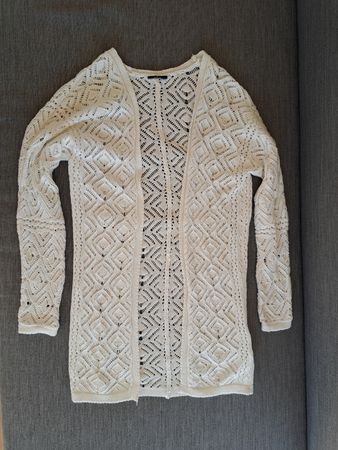 Damen Strickjacke weiss Baumwolle Lochmuster guter Zustand