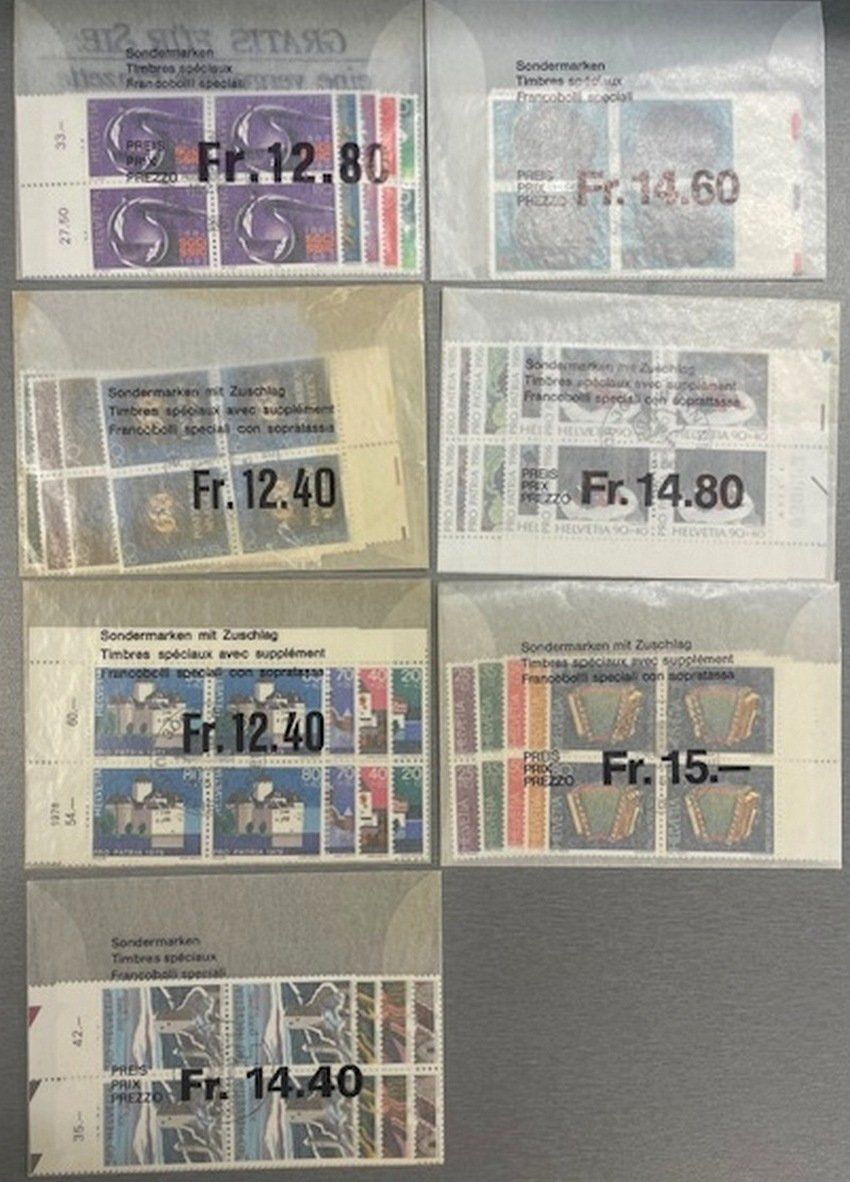 Tutti i francobolli: CH Sondermarken; ca. 80 x 4-er Blocks ET gestempelt – Usato da Sirnach venduto da Melisangi 2