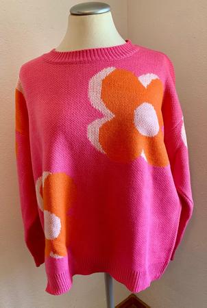 Pink gemusterter Strickpullover
