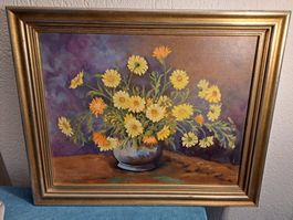 Ölgemälde mit Blumenmotiv von R. Loetscher, 1944 signiert