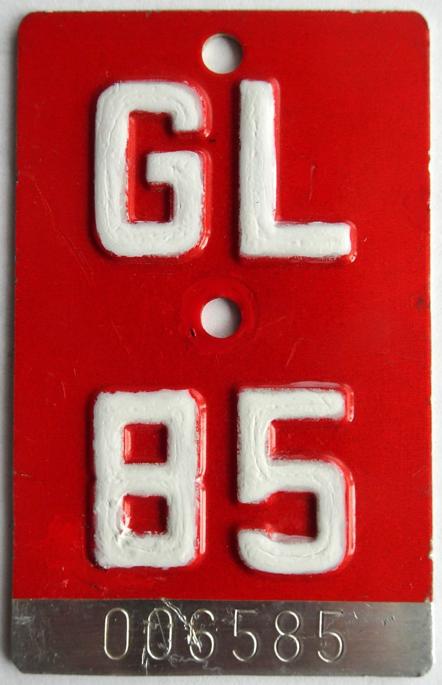 Schilder: Velonummer Glarus 1985 GL 85 – Gebraucht aus Bülach von bauchnuschti2