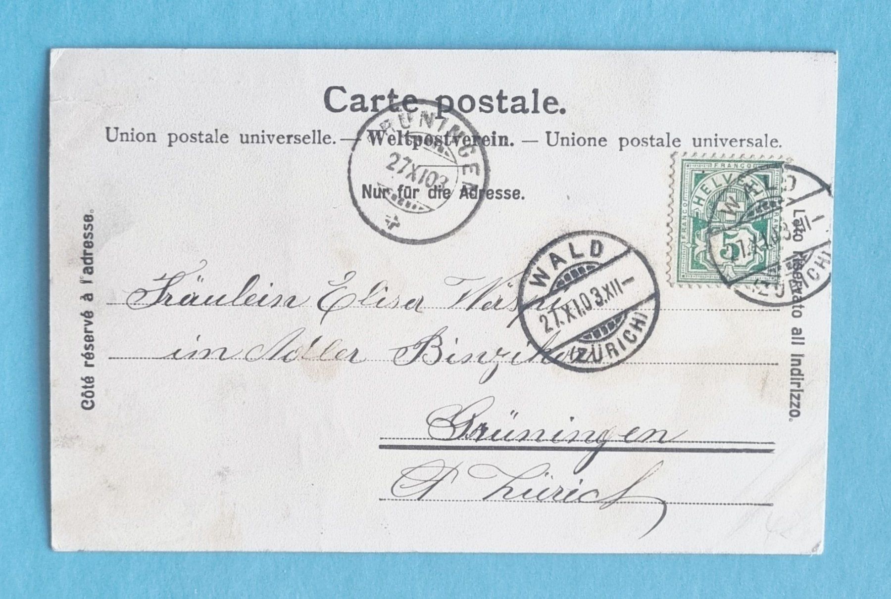Cartes postales: Diezikon - Wald - Fabrik mit Hochkamin - 1903 – D'occasion à Rothrist par RROENK 1