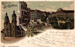 Gruss aus St. Gallen. Domkirche, Marktplatz