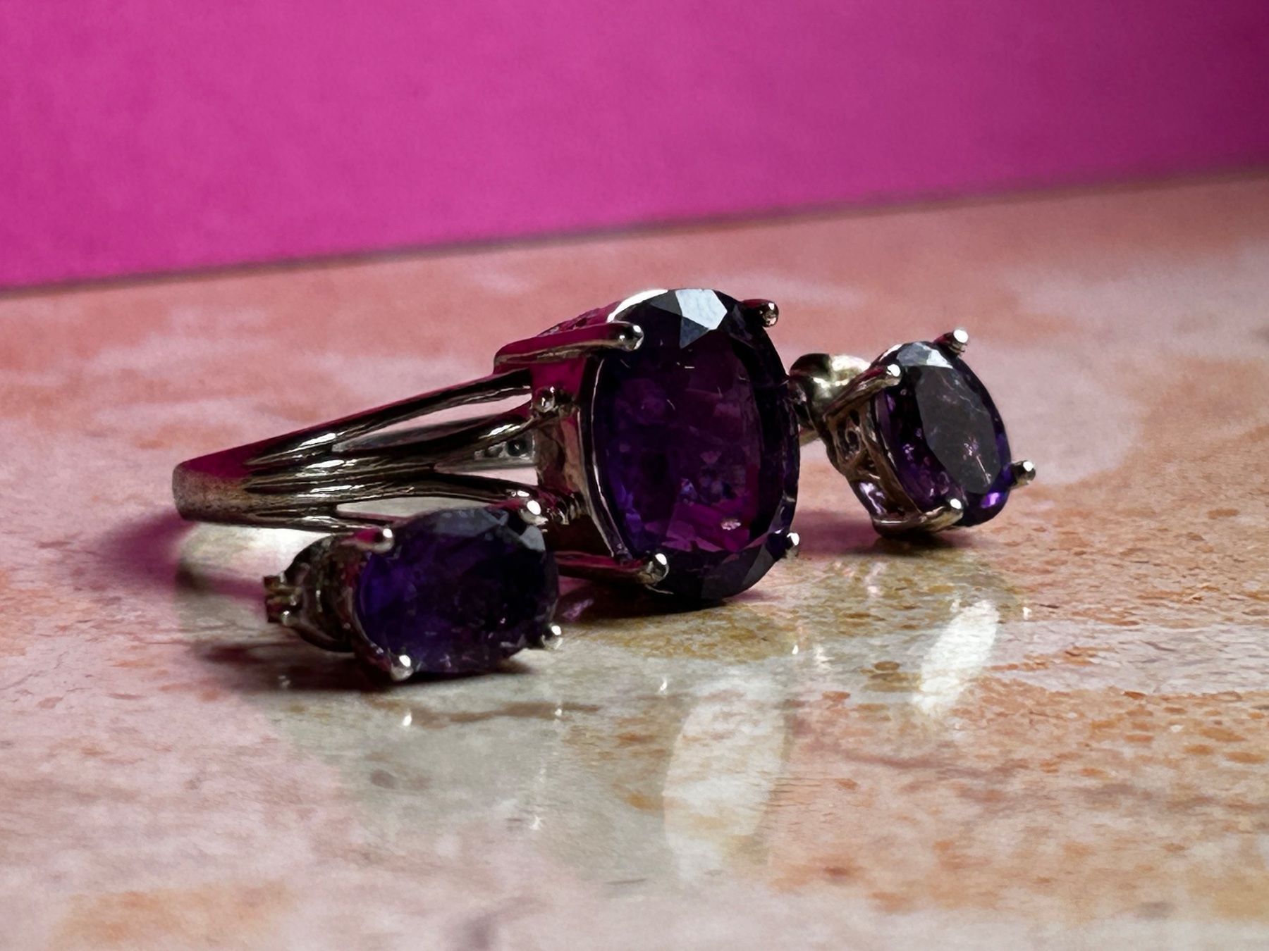 Altri gioielli: Schmuckset Amethyst Ring Ohrringe 925 Silber Gr. 56 – Usato da Dittingen venduto da Bijoubelle 1