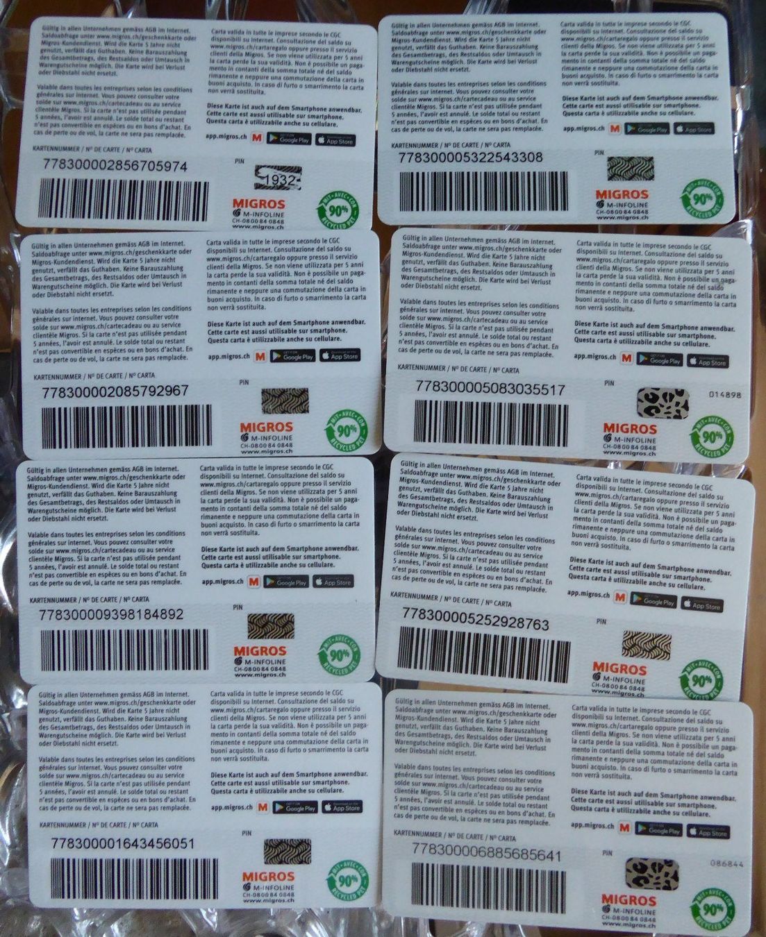 Karten: 8 Geschenkkarten Migros – Gebraucht aus Gossau SG von oreliefredy 1