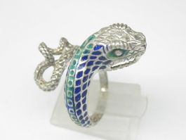 Vintage Ring Silber 925 Schlange Emaille blau Gr. 58