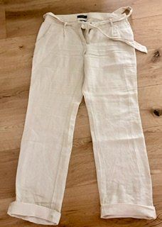 Offwhite lange Leinenhose mit Gürtel für den Sommer, Esprit