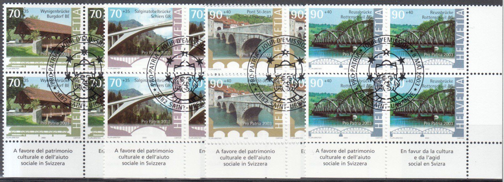 Alle Briefmarken: SBK B280 - B283 im 4er-Block mit ET – Gebraucht aus Bürglen TG von StampGraf