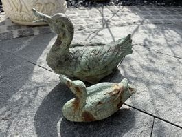 Vintage 2 Deko-Ente aus Bronze in Grün, für Haus oder Garten