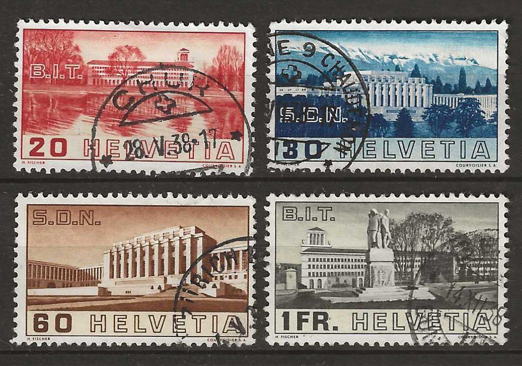 Tutti i francobolli: CH211 - Bâtiments SDN/BIT 1938 obl. – Usato da Trélex venduto da Phil_Albert