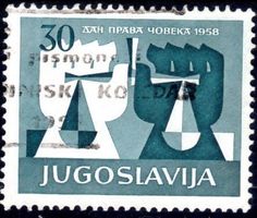 JUGOSLAWIEN 1958 10 J. MENSCHENRECHTE GESTEMPELT - DD297