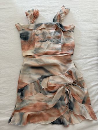 Zweiteiler Damen Rock Crop Top bunter Print Grösse S