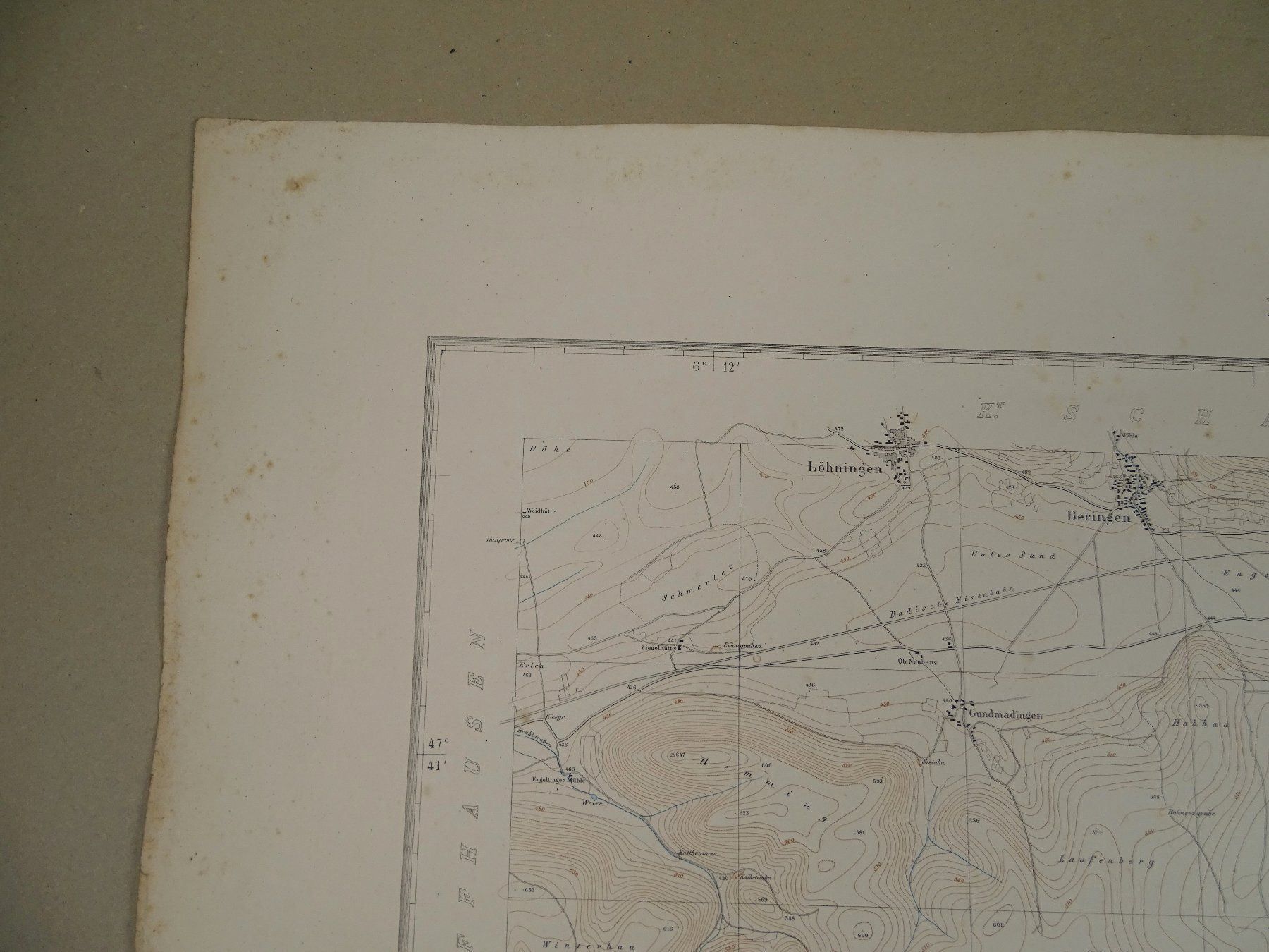 Cartine & Atlanti: RHEINAU, BENKEN, DACHSEN,  1865 – Usato da Grüningen venduto da Kartensammler 2