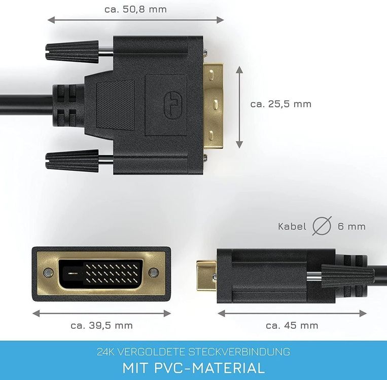 Câble HDMI Vers DVI 1,5 M - Compatible 4K/3D/1080p, Pour PC, Xbox, PS4, Raspberry Pi, Connecteurs Dorés (Bidirectionnel)