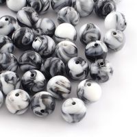 Acrylperlen Schwarz-Weiss gemustert 8mm / 50Stück