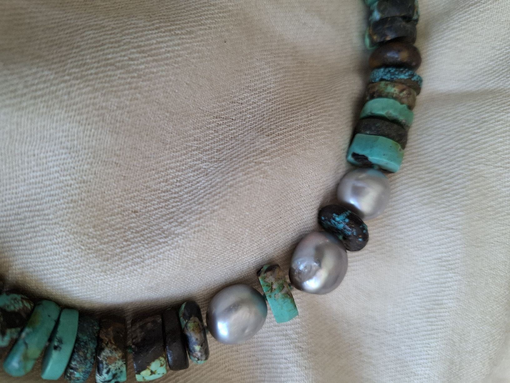 Perle (finte): Türkis-Kette mit Süsswasserperlen – Nuovo (secondo la descrizione) da Egg b. Zürich venduto da Kleinigkeit123 4