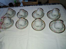 8er Set Espressotassen Burg Lindau Goldrand Porzellan 