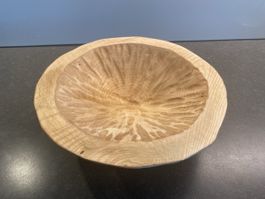 Handgefertigte Obstschale Holz Unikat Pfifferling Design 