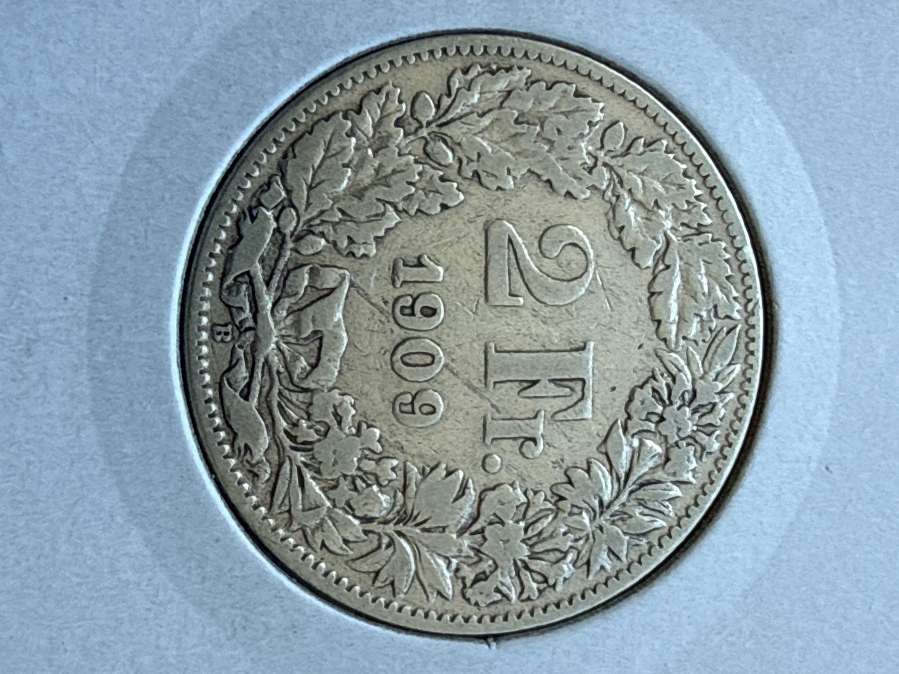 Alle Münzen: Swiss 2 francs 1909 Silver Coin – Gebraucht aus Pully von ta571 1
