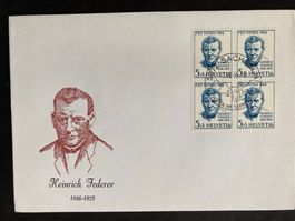 Schweiz 1966 Sonderstempel Heinrich Federer Sachseln 4er PP