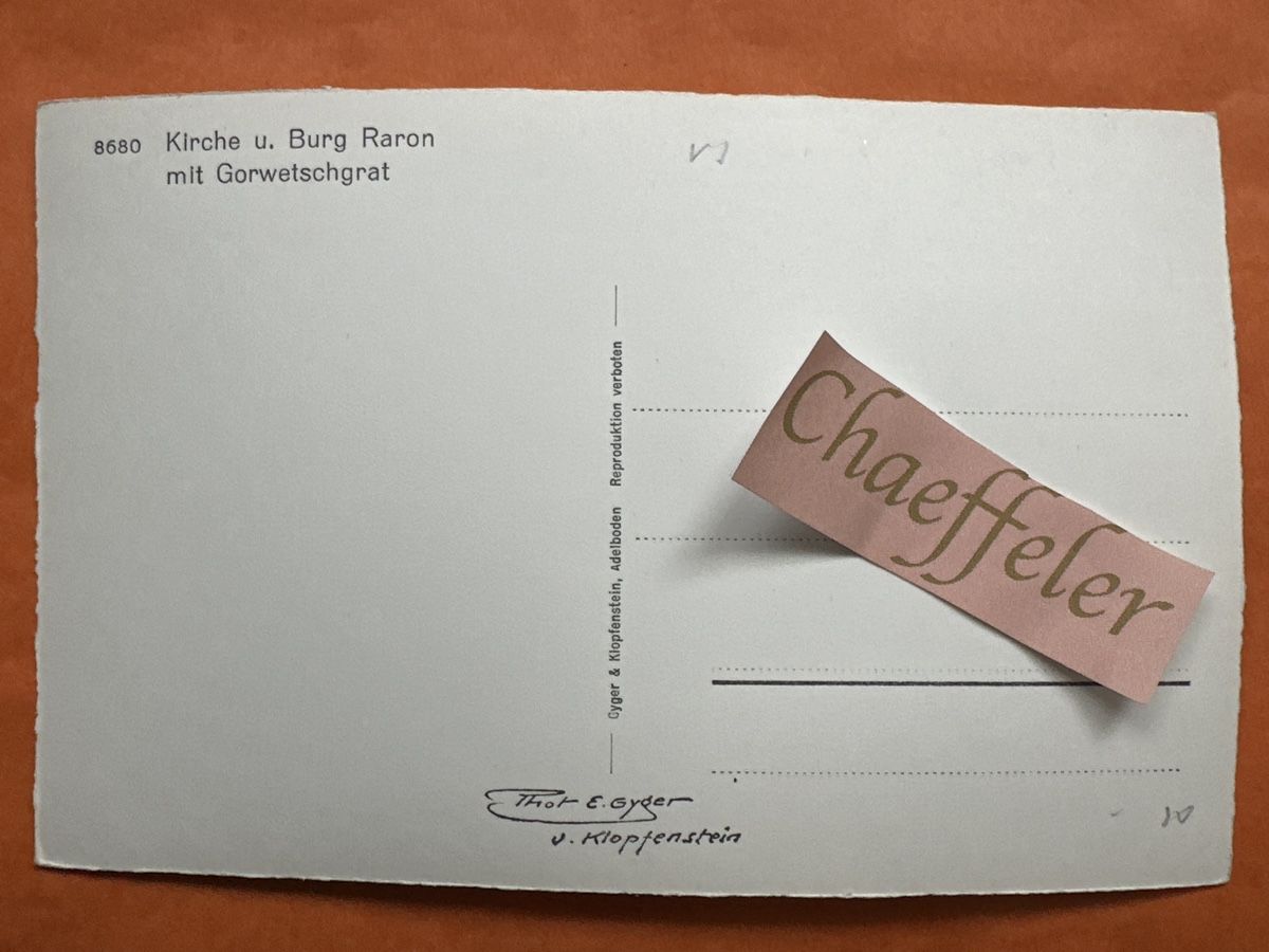 Cartoline postali: 8680 Kirche u. Burg Raron mit Gorwetschgrat – Usato da Zürich venduto da Chaeffeler 1
