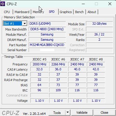 Samsung Mémoires / RAM: Samsung DDR5-4800 UDIMM 32GB ECC - M324R4GA3BB0-CQK – D'occasion à Salavaux par cqdx 2