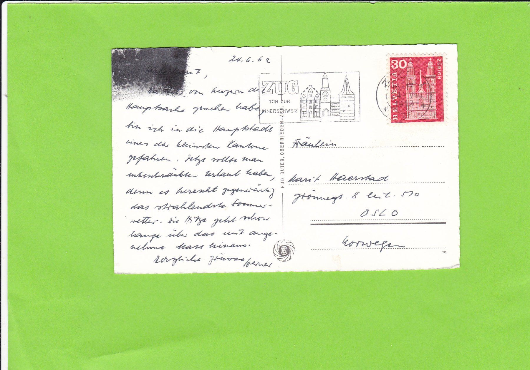 Cartoline postali: Zug und die Alpen – Usato da St. Peterzell venduto da neckertal 1