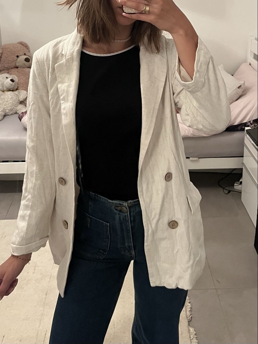 Stradivarius Giacche: Blazer en lin élégant blanc beige – Nuovo (secondo la descrizione) da Aigle venduto da sow_m7gm 2