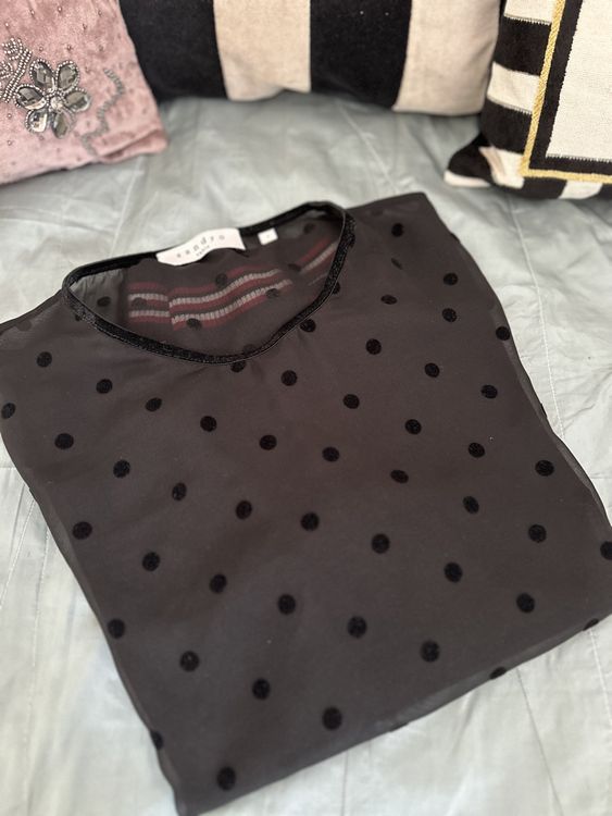 Sandro Chiffon top with velvet polka dots, size 1 10