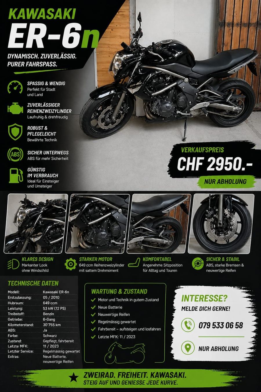 Strada: Kawasaki ER6n – Usato da Schüpfen venduto da Laudida1 3