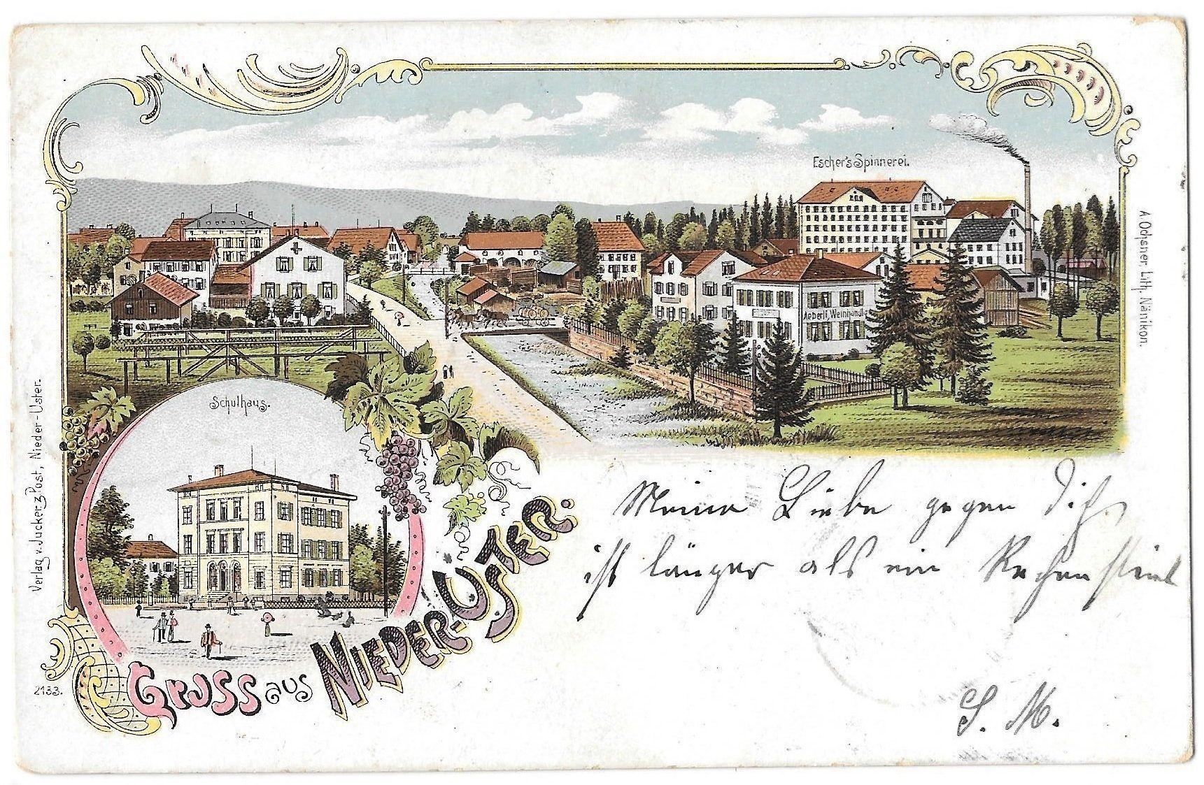 Cartoline postali: Niederuster farbige Lithografie mit Spinnerei – Usato da Olten venduto da clotaldi