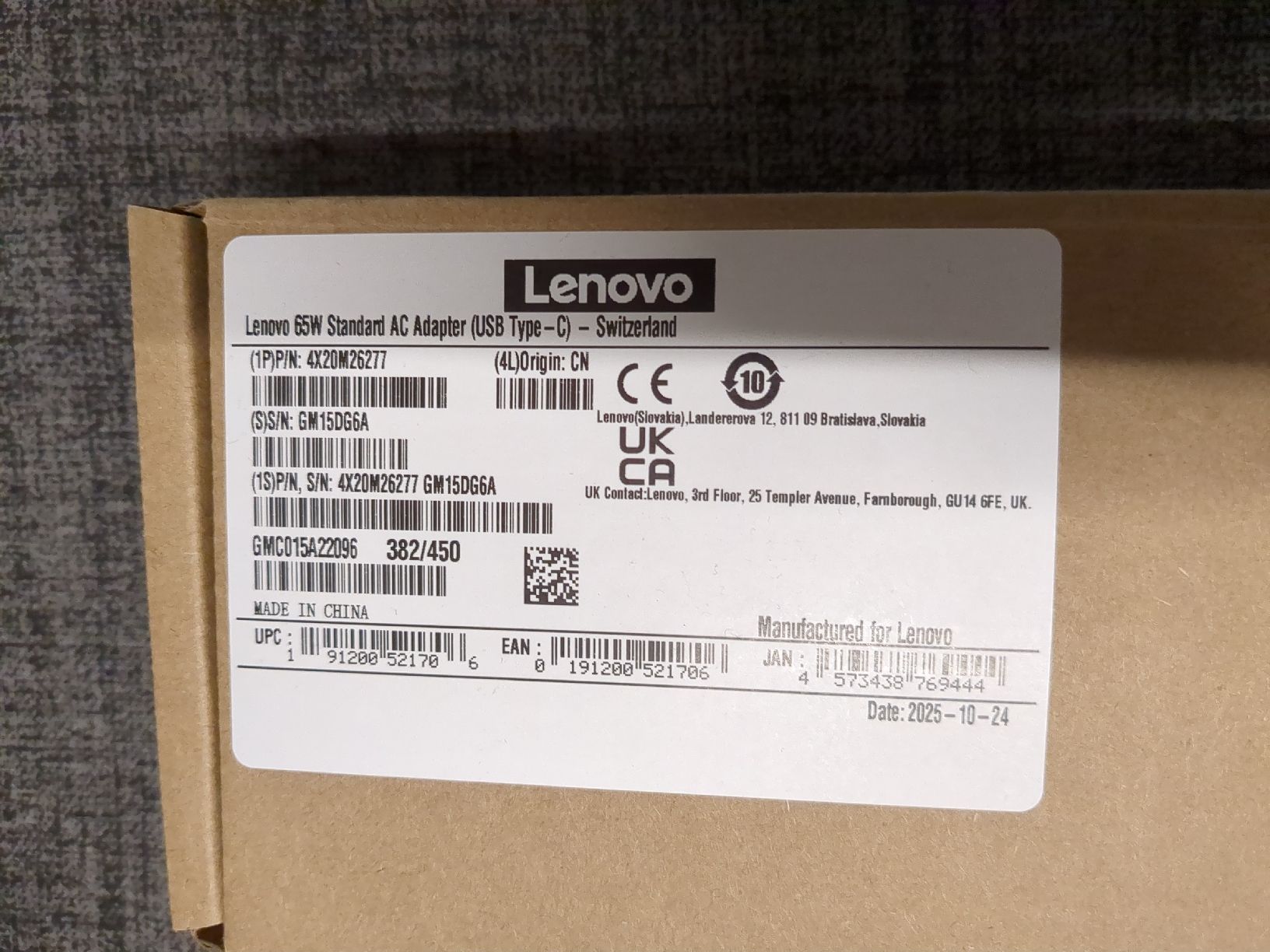 Lenovo Caricabatterie: Lenovo 65W Standard AC Adapter (USB Type-C) – Nuovo e nell'imballaggio originale da Winterthur venduto da D122K122