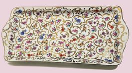 Cakeplatte LIMOGES FRANCE Porzellan weiss Decor farbig Gold