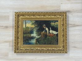 Tolles Ölgemälde „Ein leidenschaftlicher Fischer“, T. Sutter