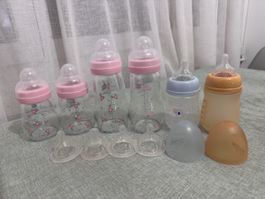 Babyflaschen Set 6 Stück mit Zubehör gebrauchter Zustand