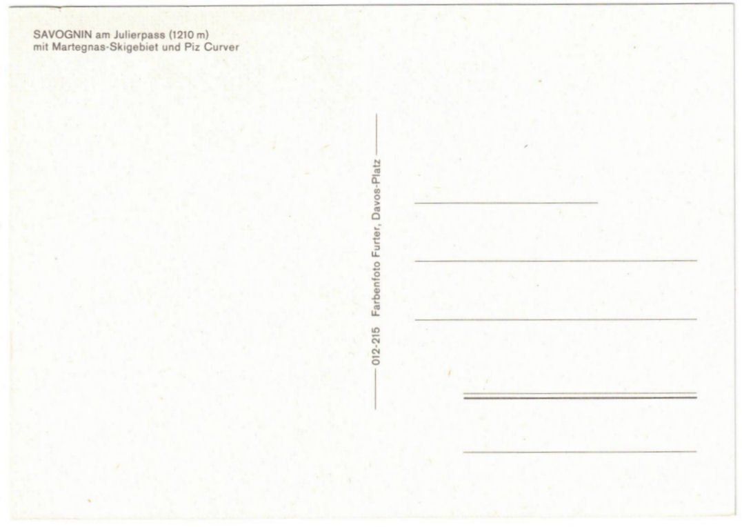 Cartoline postali: Savognin - Skigebiet – Usato da Binningen venduto da Mountainrider 1