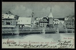 Luzern, Neue Brücke mit Gebäudepanoram