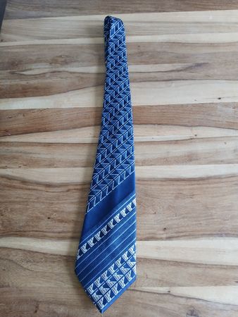 Tie blue polyester geometric pattern made in Switzerland