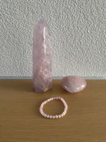Rosenquarz Obelisk, Armband und Herz