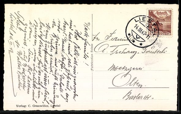 Cartoline postali: AK Liestal, Panorama mit Kirche und großem Gebäudekomplex – Usato da Berlin venduto da bartko-reher 1