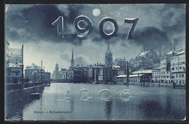 AK Zürich, Uferpartie, Sylvester 1907