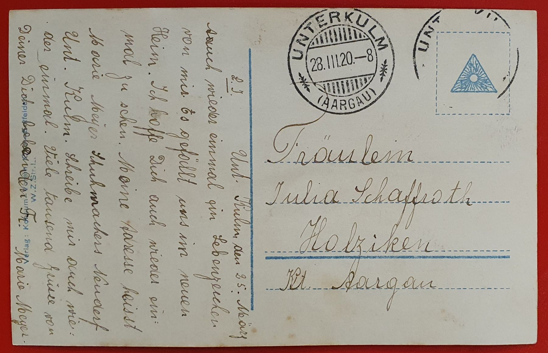 Cartoline postali: Ober-Entfelden 1920 – Usato da Kreuzlingen venduto da Rschweiz1 1