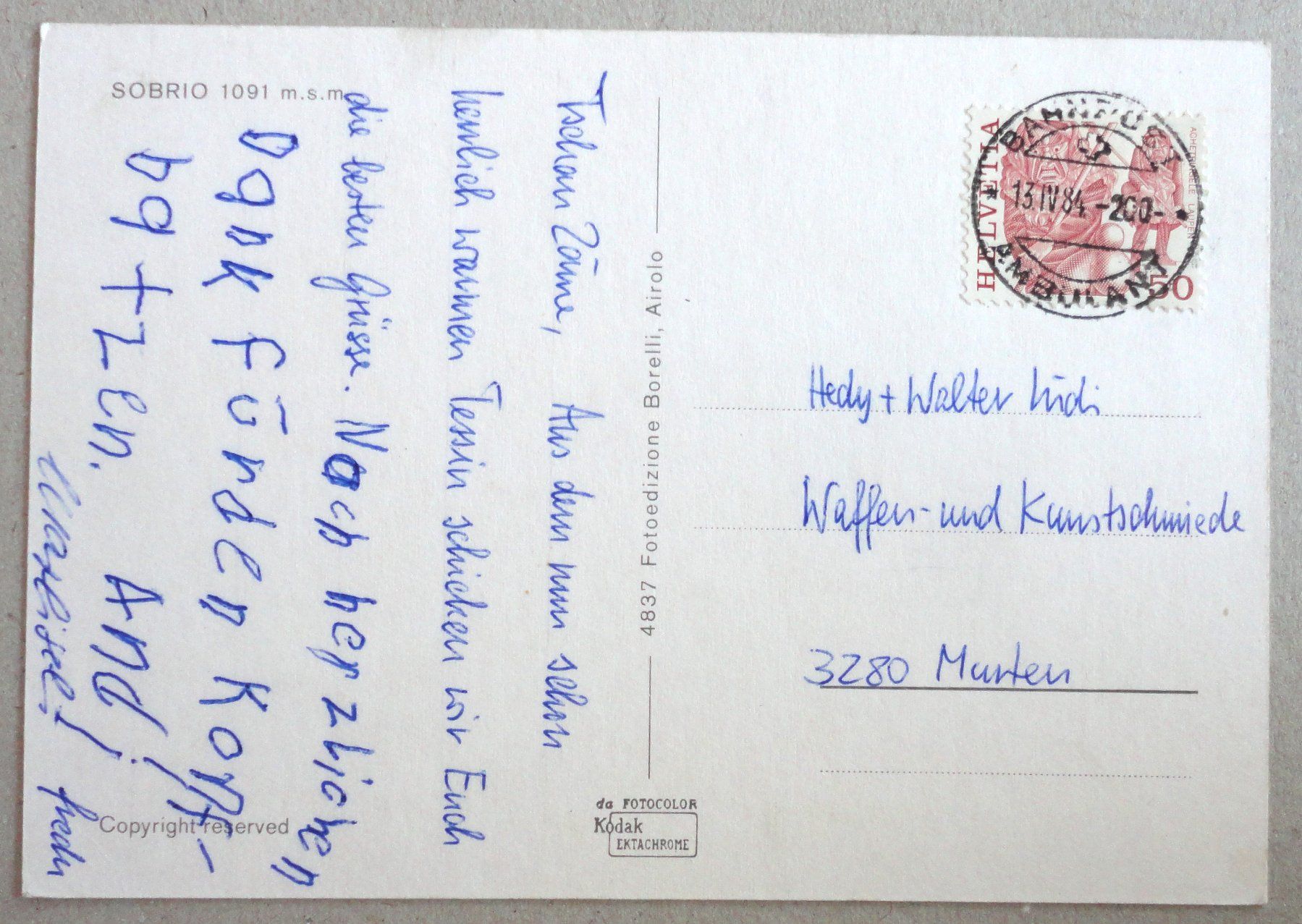 Cartes postales: Sobrio 1091 m s.m. – D'occasion à Fétigny par Billy2miny 1