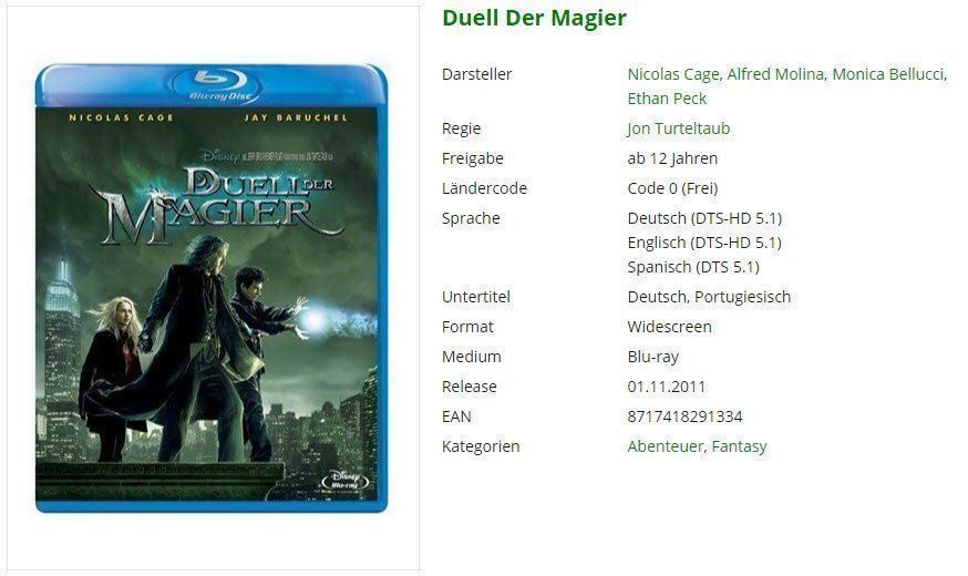Tutti i DVDs: Duell Der Magier (Bluray) – Usato da Buchrain venduto da Sssschaller