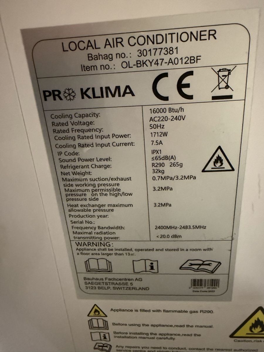 Klimageräte: pro klima klimagerät 16000btu – Gebraucht aus Niederwangen b. Bern von McCarnby 2